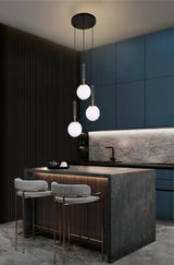 "Jante" 3-Light White with Black and Brass Handles Pendant… (A1)