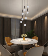 "Jante" 8-Light White with Black and Brass Handles Pendant…( A1 )