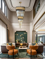 "Imber" 12-Light Brass handles with Black Accents and Clear Crystal Cone Chandelier  ( C6 )