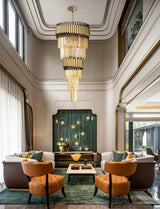 "Imber" 12-Light Brass handles with Black Accents and Clear Crystal Cone Chandelier  ( C6 )