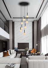 "Jante" 8-Light White with Black and Brass Handles Pendant…( A1 )