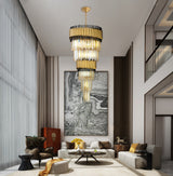 "Imber" 12-Light Brass handles with Black Accents and Clear Crystal Cone Chandelier  ( C6 )