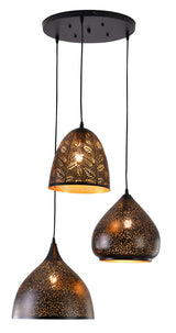 "Parsy" 3-Light Black and Gold Circular Pendant 7053 (B1 )