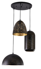 "Parsy" 3-Light Black and Gold Flat Pendant ( B2 )