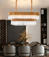 "Kort" 10-Light Brass with Clear Crystal Rectangular Chandelier
