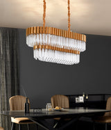 "Kort" 10-Light Brass with Clear Crystal Rectangular Chandelier