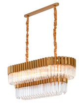 "Kort" 10-Light Brass with Clear Crystal Rectangular Chandelier