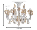 Murano "Veni" 8-Light Glass with Gold Touches Chandelier
