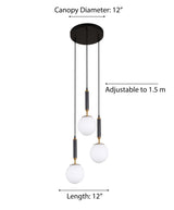"Jante" 3-Light White with Black and Brass Handles Pendant… (A1)