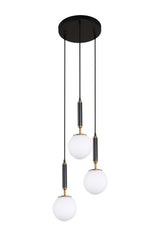 "Jante" 3-Light White with Black and Brass Handles Pendant… (A1)
