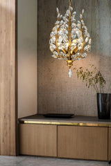 "Intuni" 4-Light Brass with Clear Crystals Chandelier