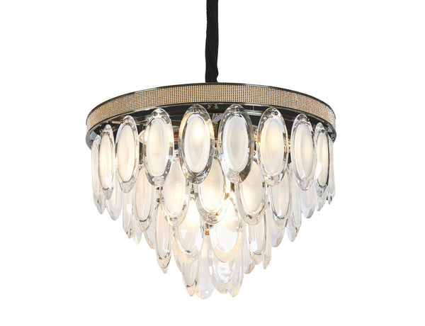"Tenar" Oval Chrome Chandelier with Frosted Crystals