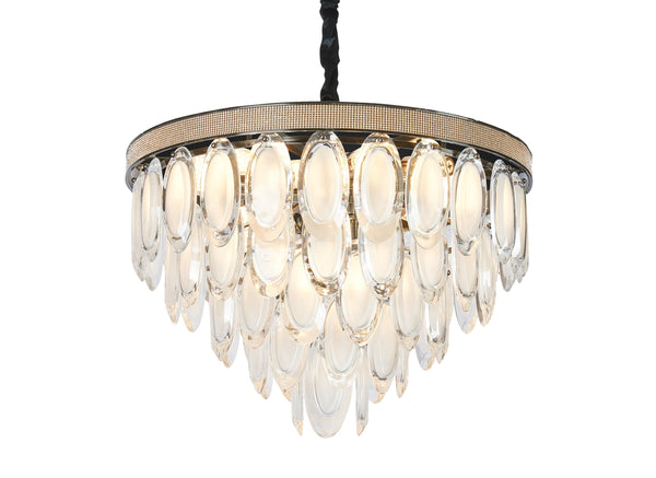 "Tenar" Oval Chrome Chandelier with Frosted Crystals