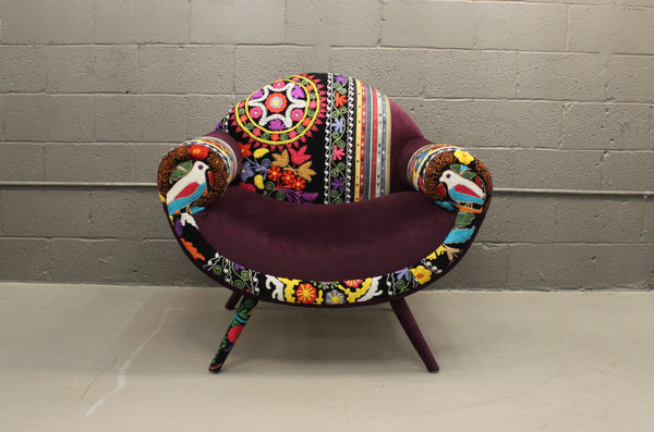 Silk Stitched Purple Single Seater Sofa - Neoluxe Lighting