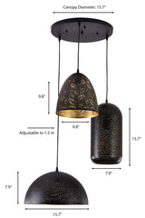 "Parsy" 3-Light Black and Gold Flat Pendant ( B2 )