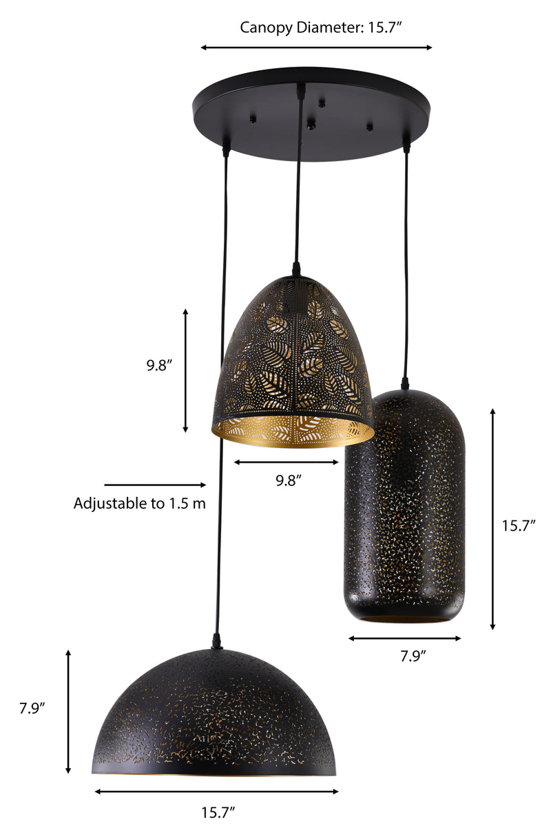 "Parsy" 3-Light Black and Gold Flat Pendant ( B2 )
