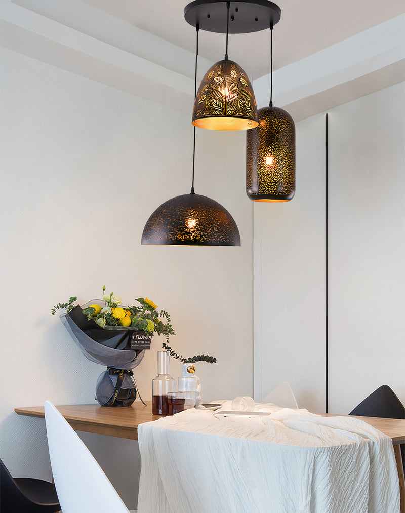 "Parsy" 3-Light Black and Gold Flat Pendant ( B2 )