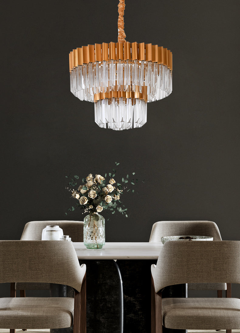 "Kort" 9-Light Brass with Clear Crystal Chandelier