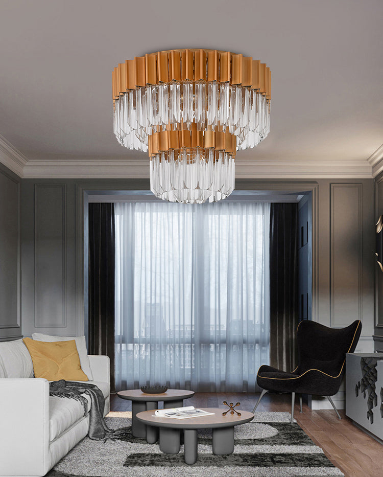 "Kort" 7-Light Brass with Clear Crystal Chandelier