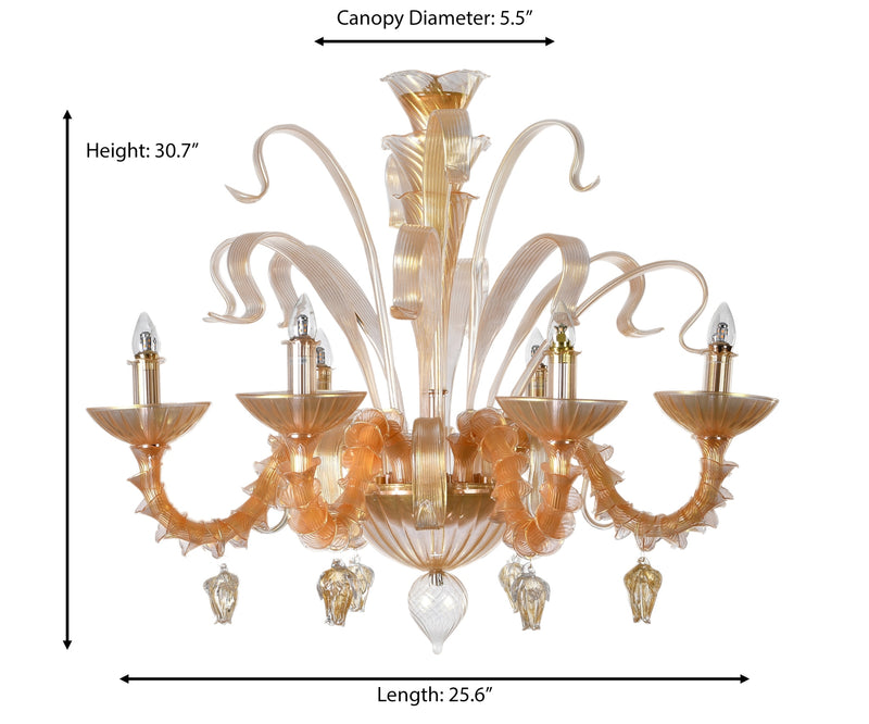 Murano "Alma" 6-Light Gold Chandelier