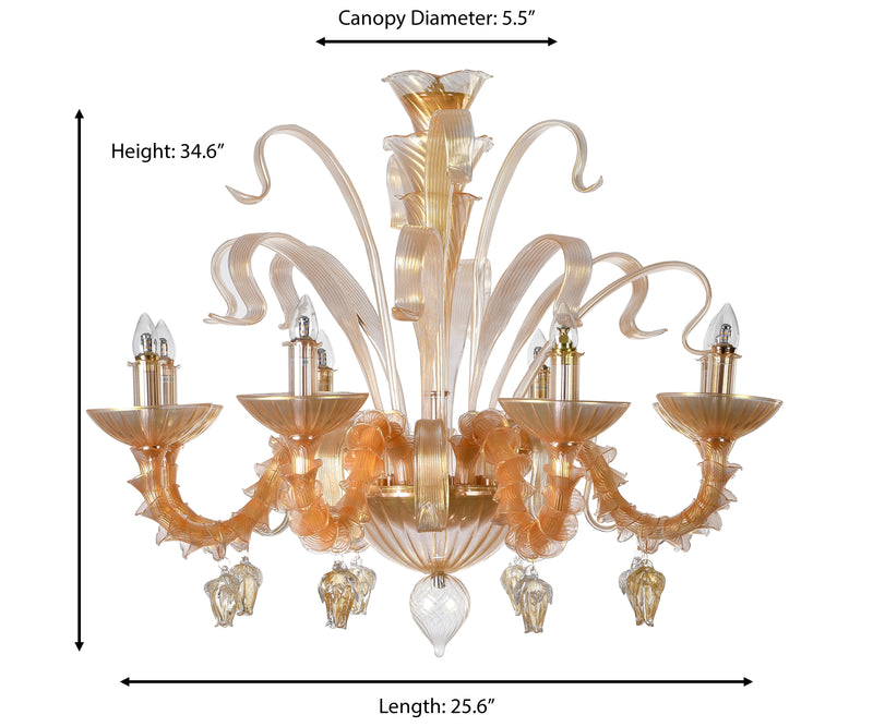 Murano "Alma" 8-Light Gold Chandelier