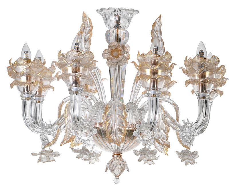 Murano "Veni" 8-Light Glass with Gold Touches Chandelier