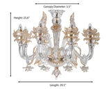 Murano "Veni" 8-Light Glass with Gold Touches Chandelier