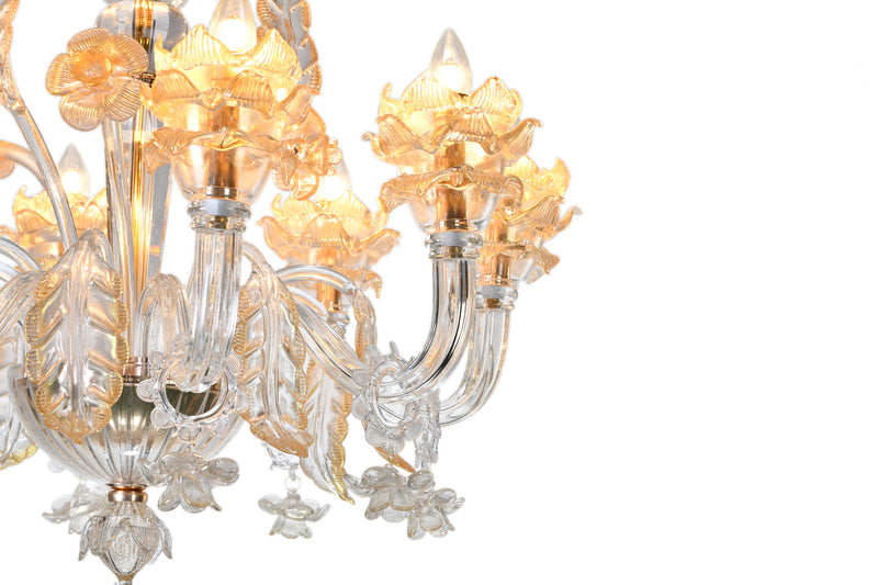 Murano "Veni" 6-Light Glass with Gold Touches Chandelier