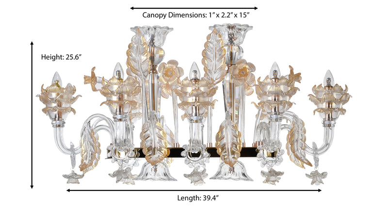 Murano "Veni" 15-Light Glass with Gold Touches Chandelier