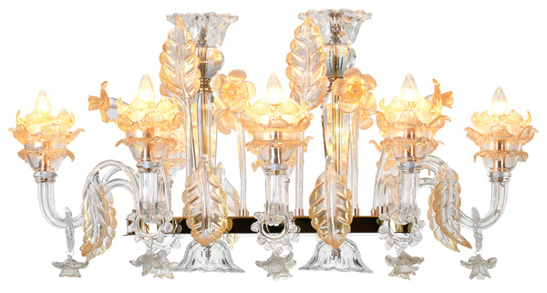 Murano "Veni" 15-Light Glass with Gold Touches Chandelier