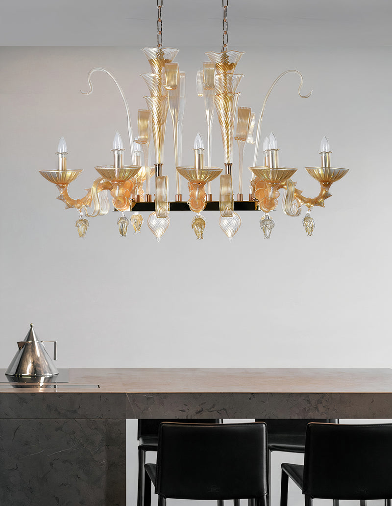 Murano "Alma" 8-Light Gold Liner Chandelier