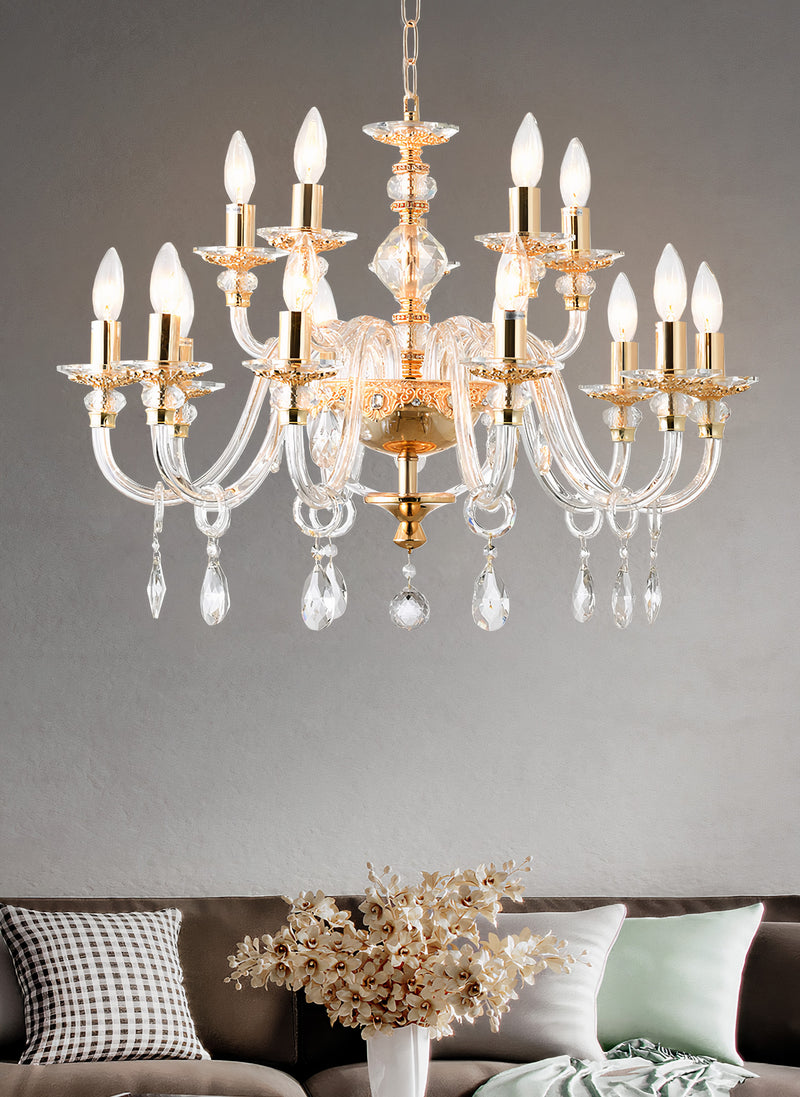 "Cotern" 15-Light Gold Clear Crystal Chandelier