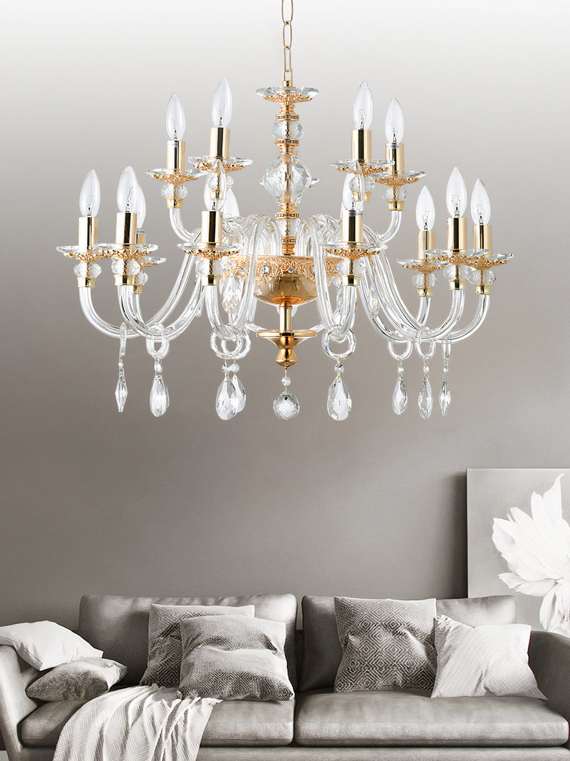 "Cotern" 15-Light Gold Clear Crystal Chandelier