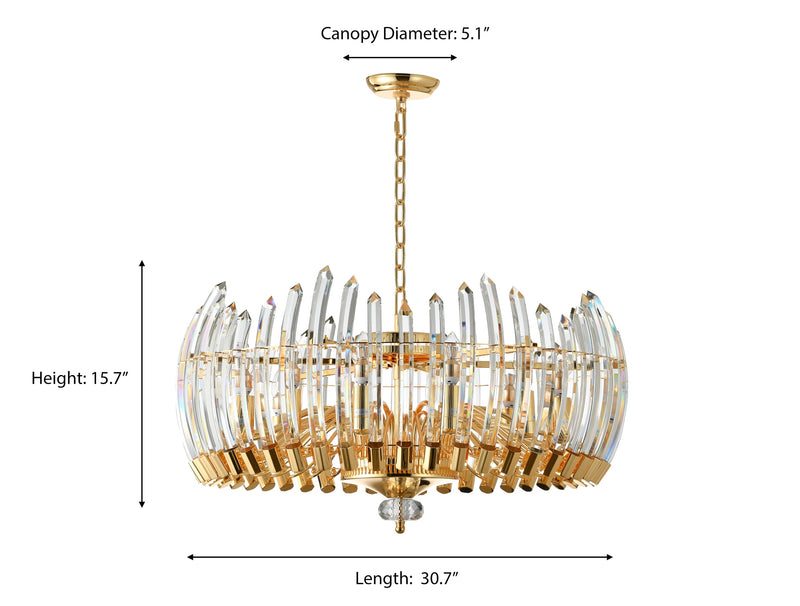 "Lino" 12-Light Brass with Clear Crystals Chandelier