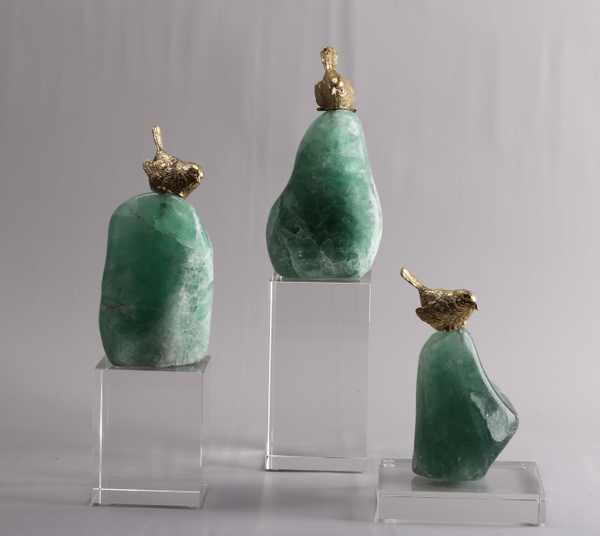 "Wild" Glass, Bronze & Crystal Rock Statue - Neoluxe Lighting