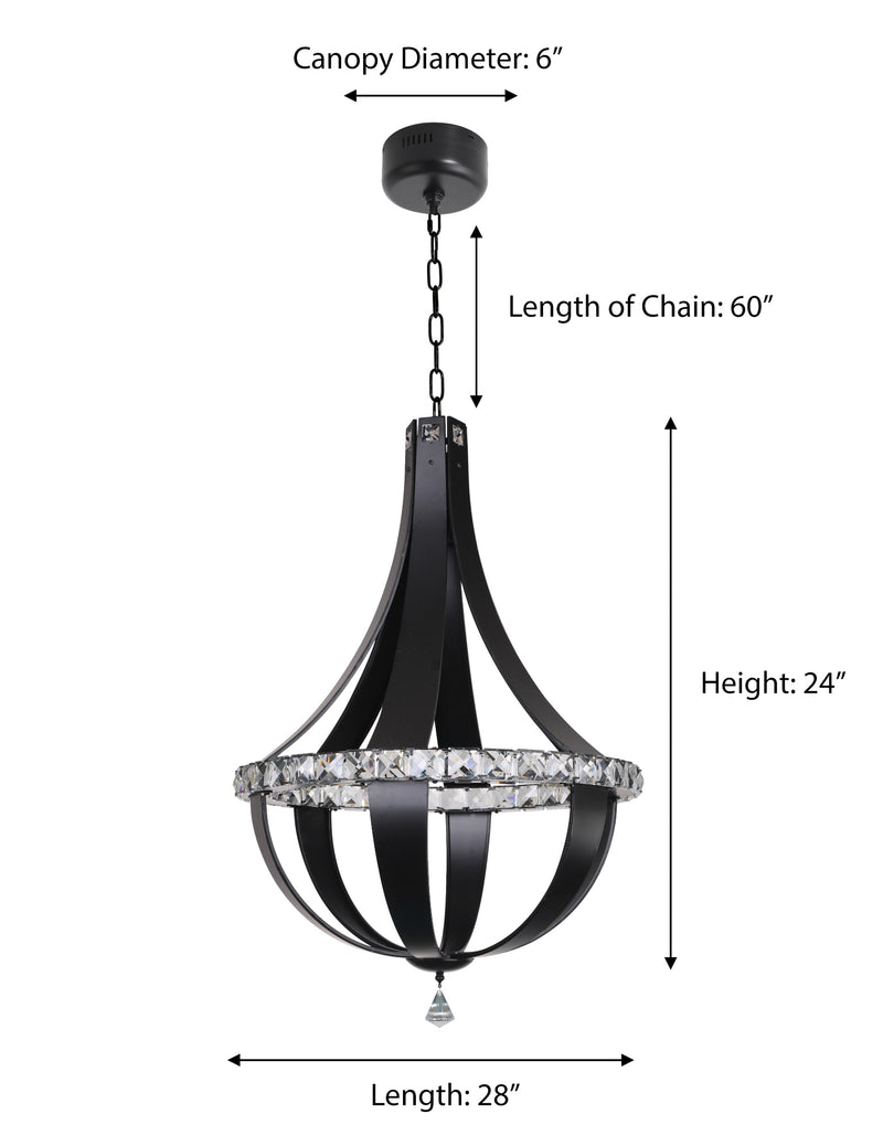 "Kurto" LED Strip Black Nickel with Clear Crystal Chandelier