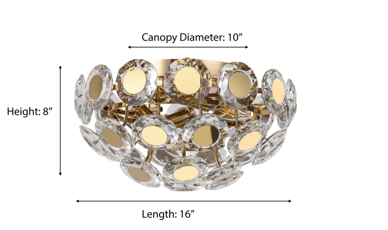 "Heyra" 4-Light Gold Clear Crystal Flushmount