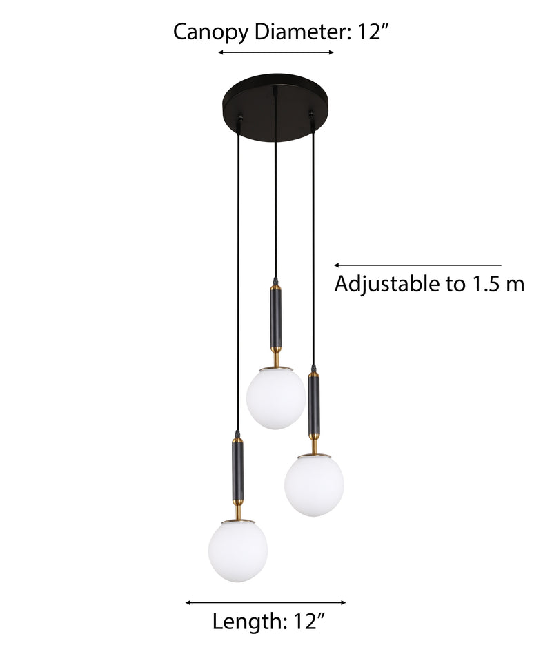 "Jante" 3-Light White with Black and Brass Handles Pendant… (A1)