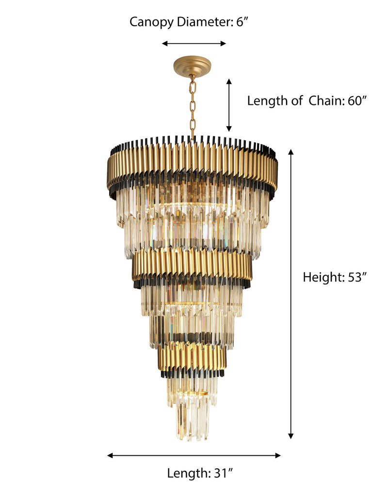 "Imber" 26-Light Brass handles with Black Accents and Clear Crystal Cone Chandelier ( C6 & C3 )