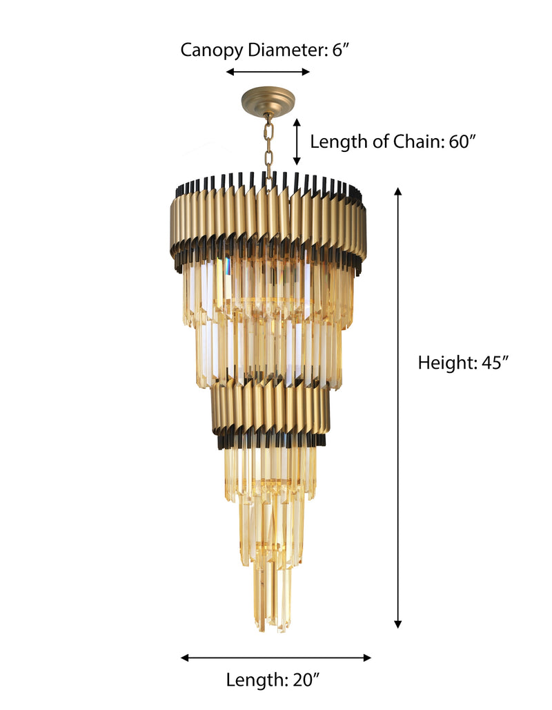 "Imber" 12-Light Brass handles with Black Accents and Clear Crystal Cone Chandelier  ( C6 )