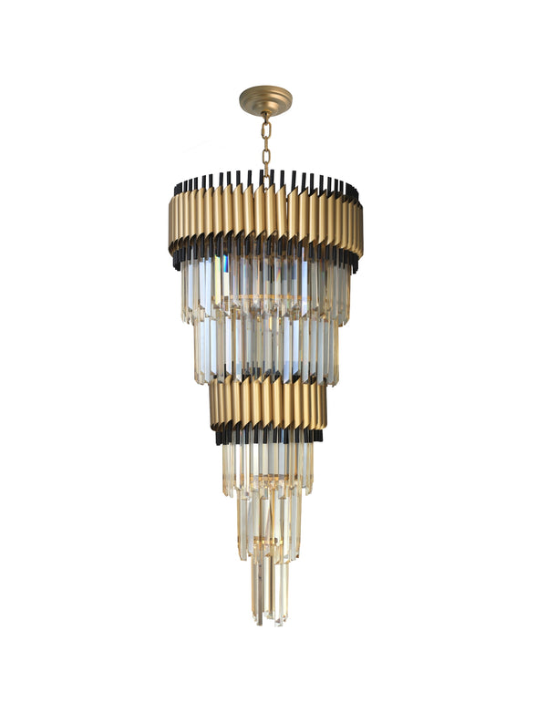 "Imber" 12-Light Brass handles with Black Accents and Clear Crystal Cone Chandelier  ( C6 )