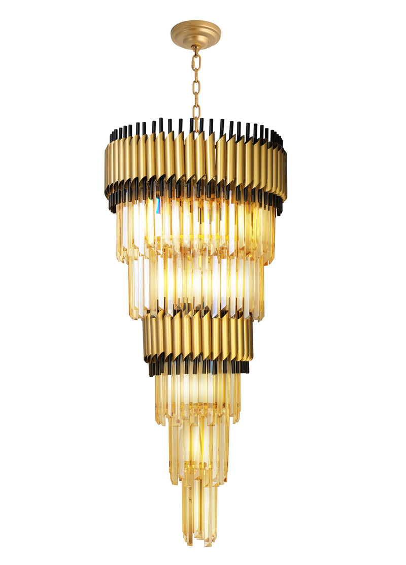 "Imber" 12-Light Brass handles with Black Accents and Clear Crystal Cone Chandelier  ( C6 )