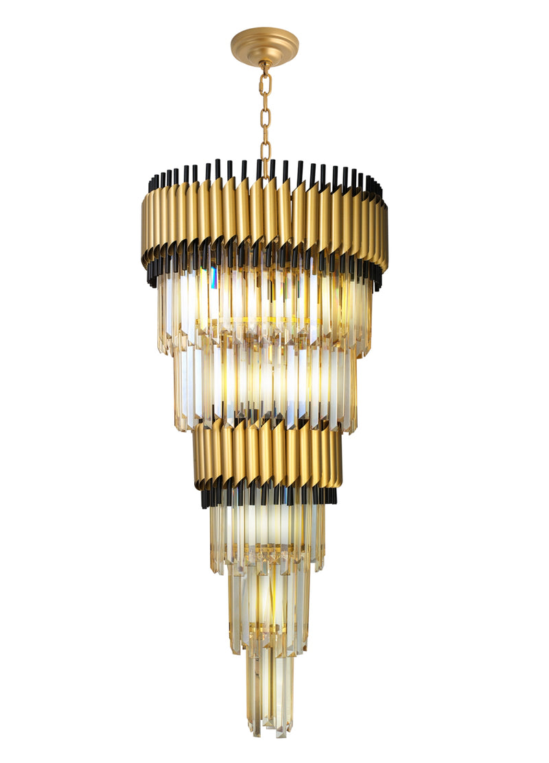 "Imber" 12-Light Brass handles with Black Accents and Clear Crystal Cone Chandelier  ( C6 )