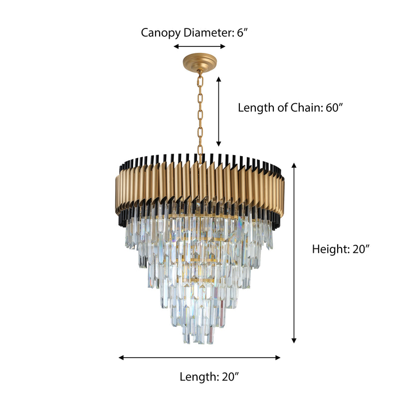 "Imber" 11-Light Brass handles with Black Accents and Clear Crystal Chandelier