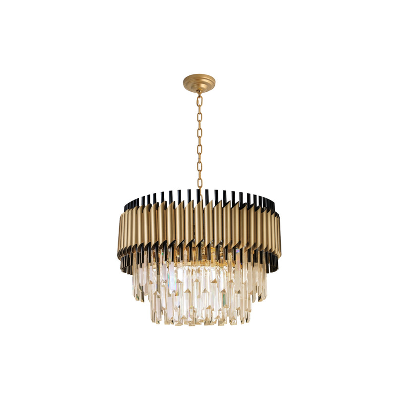 "Imber" 8-Light Brass handles with Black Accents and Clear Crystal Chandelier