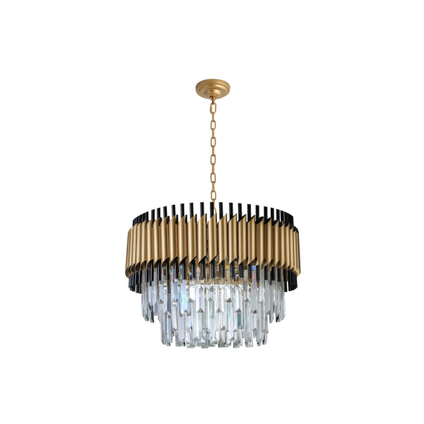"Imber" 8-Light Brass handles with Black Accents and Clear Crystal Chandelier