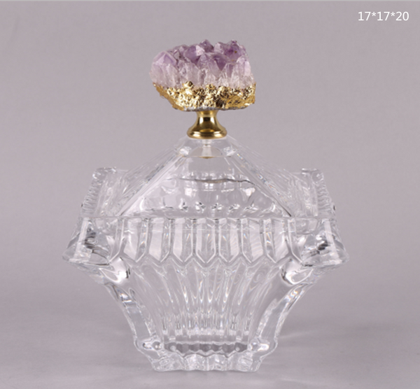 Glass Candy Jar with A Bronze Crystal Rock - Neoluxe Lighting