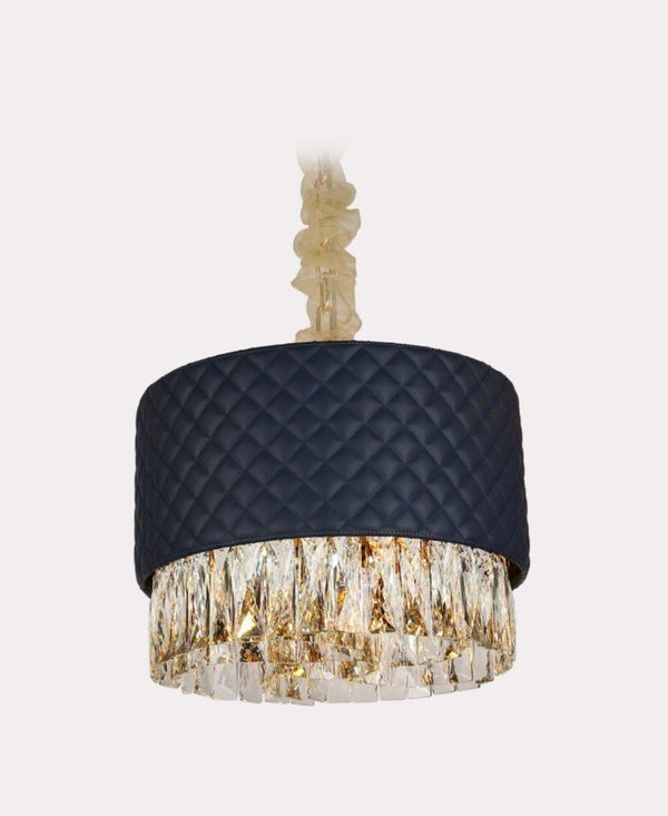 Round Crystal Chandelier with Black Leather Top - Neoluxe Inc.