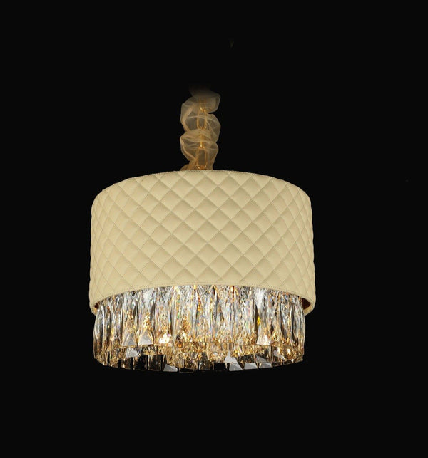 Round Crystal Chandelier With Beige Leather Top - Neoluxe Inc.